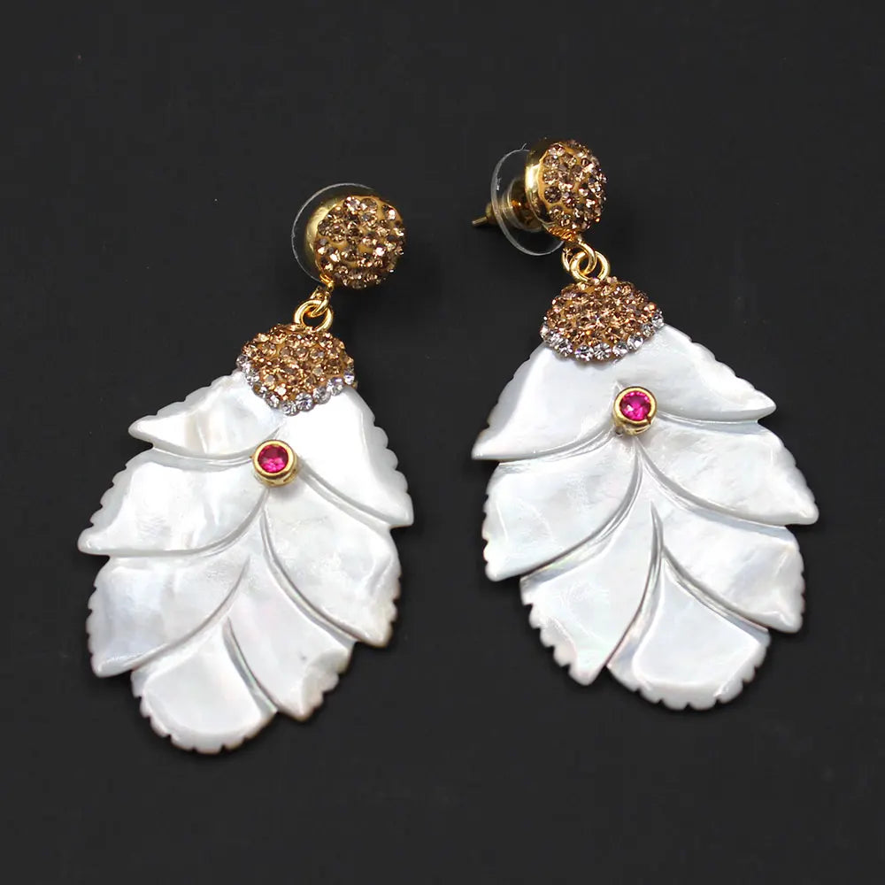Shell carved leaf earrings