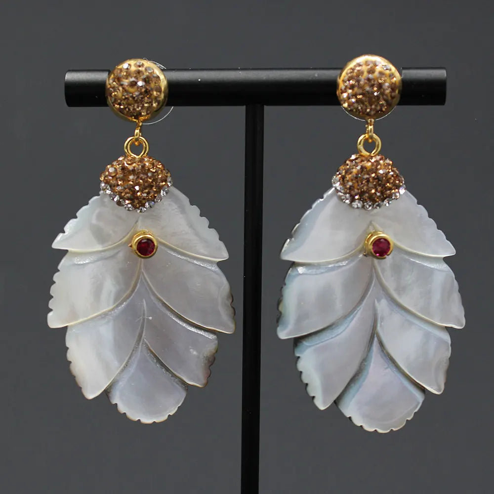 Shell carved leaf earrings