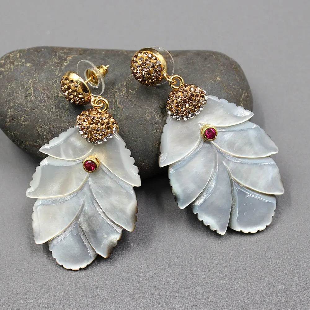 Shell carved leaf earrings