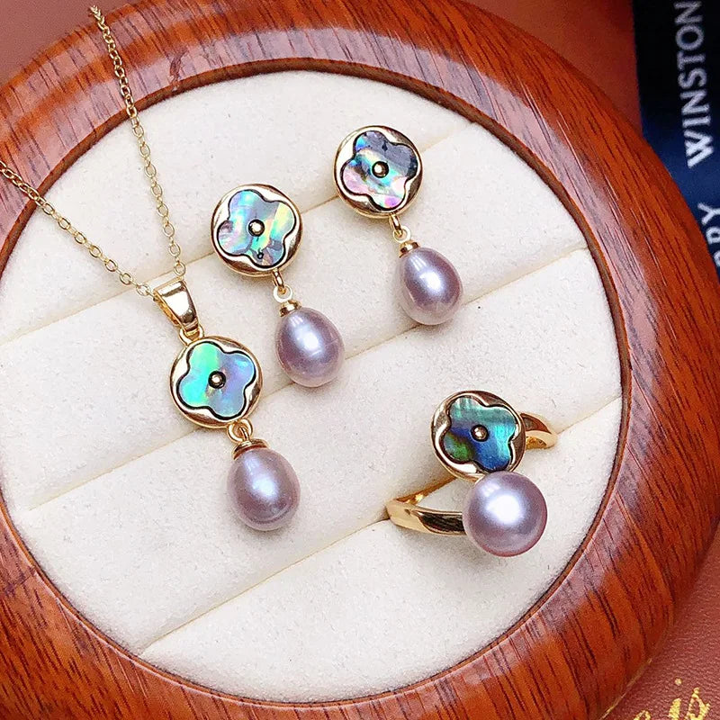 Freshwater pearl and abalone shell jewelry set