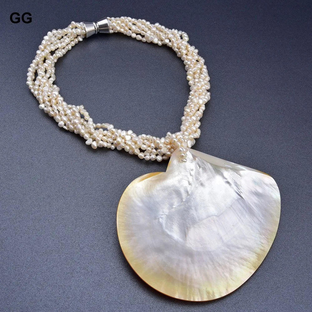 Keshi Pearls With Shell Pendant Necklace