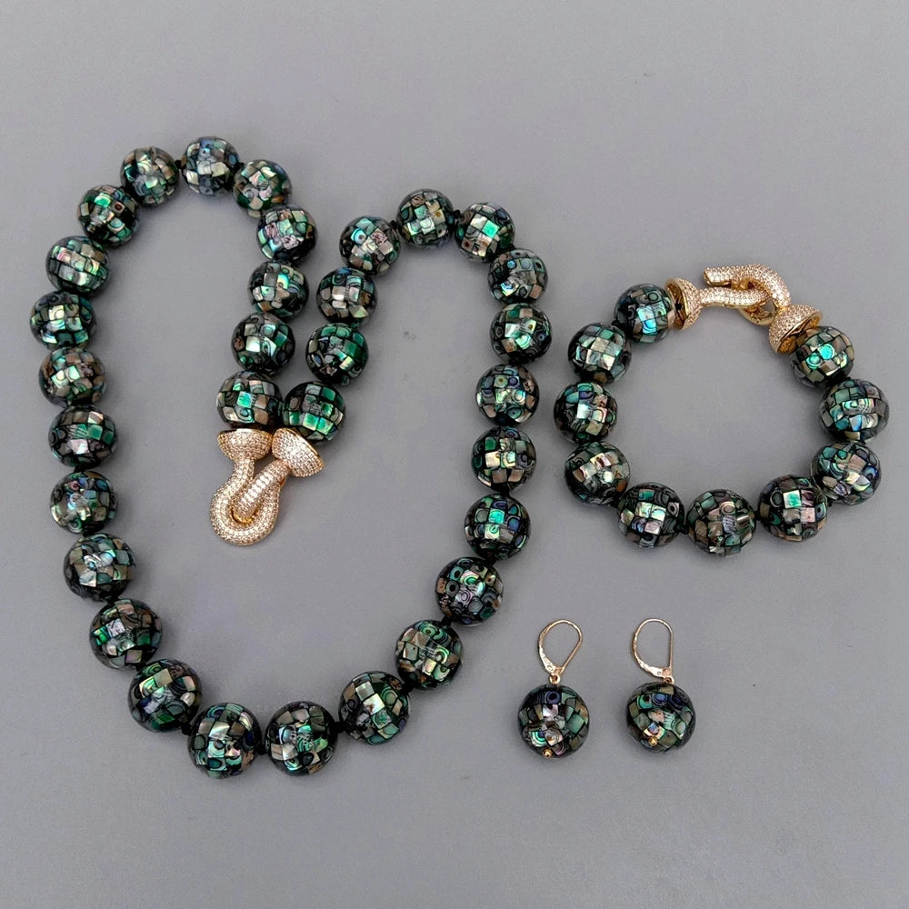 Natural Peacock Abalone Shell Jewelry Set