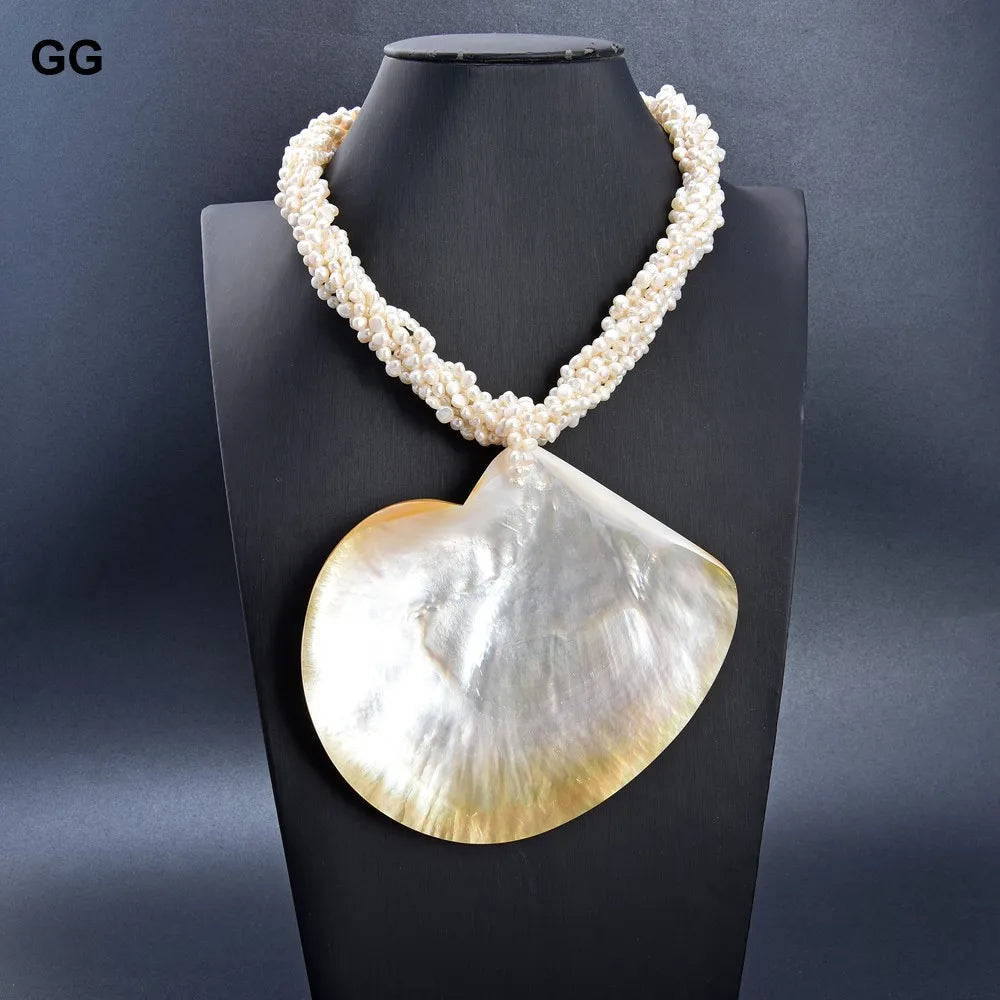 Keshi Pearls With Shell Pendant Necklace