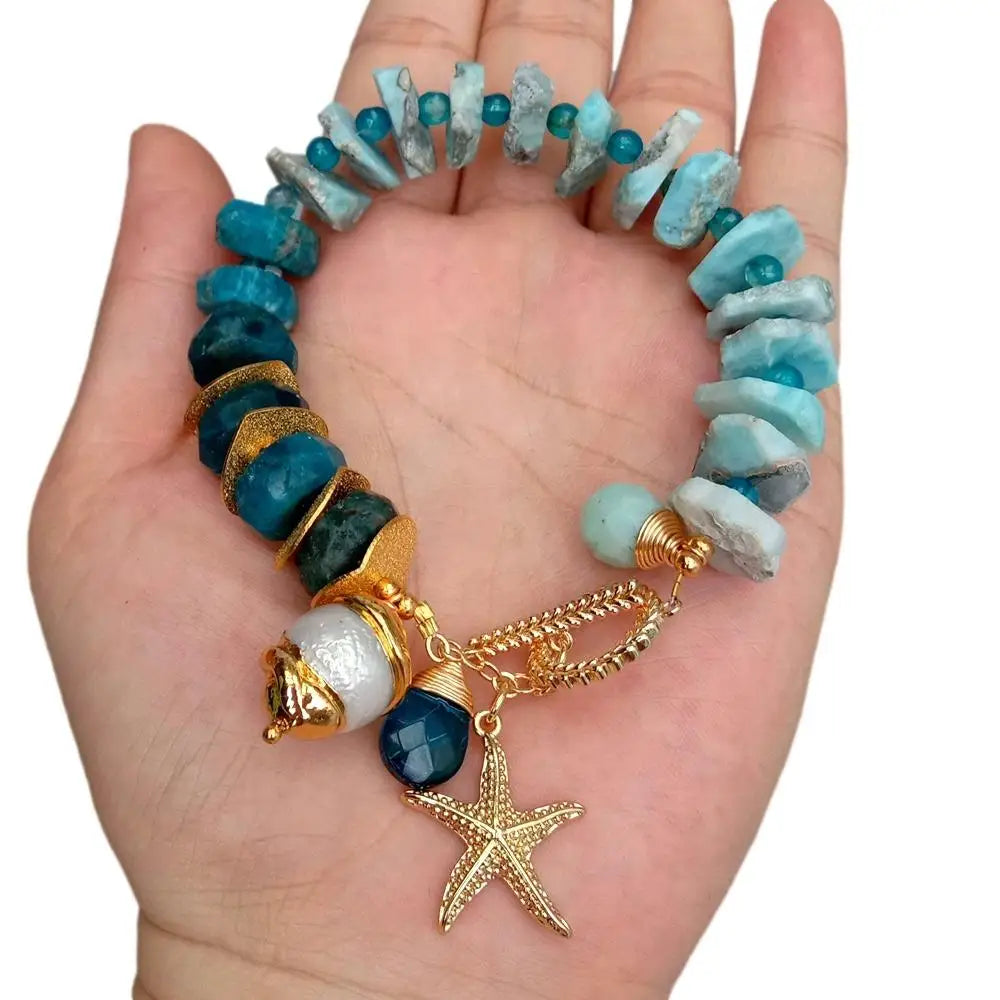 Larimar and Ocean Charms Bracelet