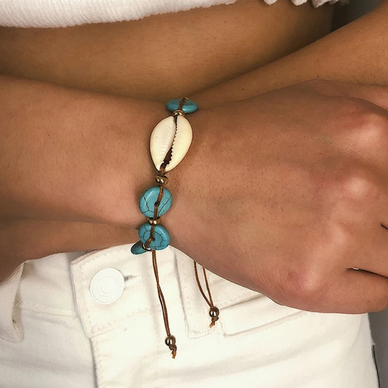 Turquoise and Cowrie Shell Bracelet