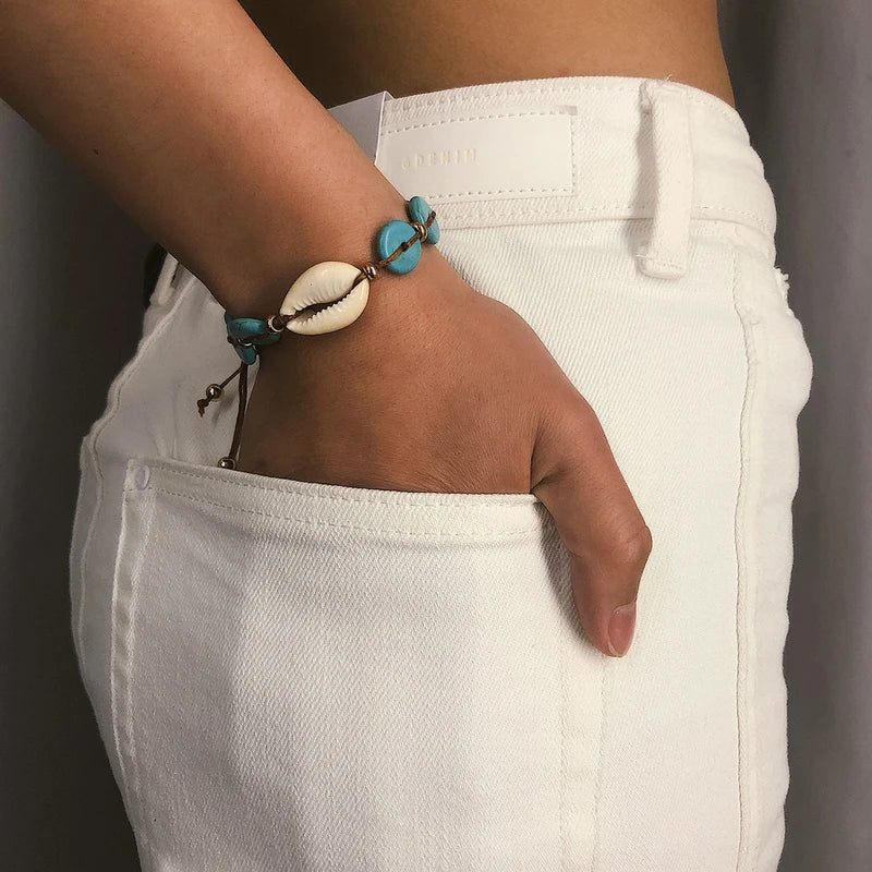 Turquoise and Cowrie Shell Bracelet