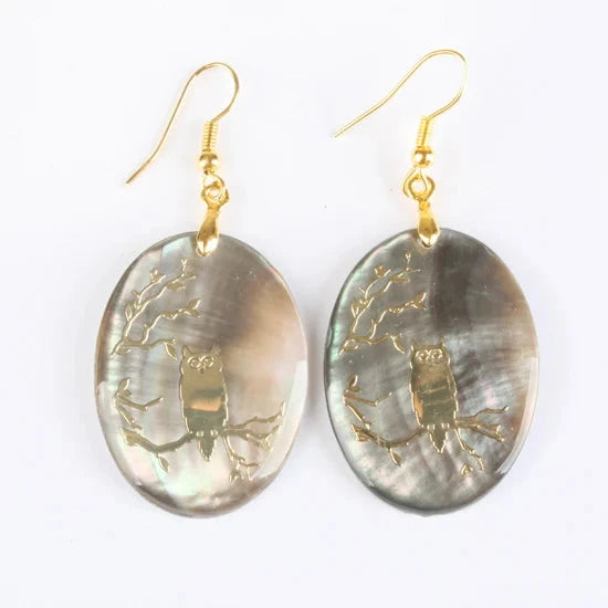 Owl Carved Shell Earrings