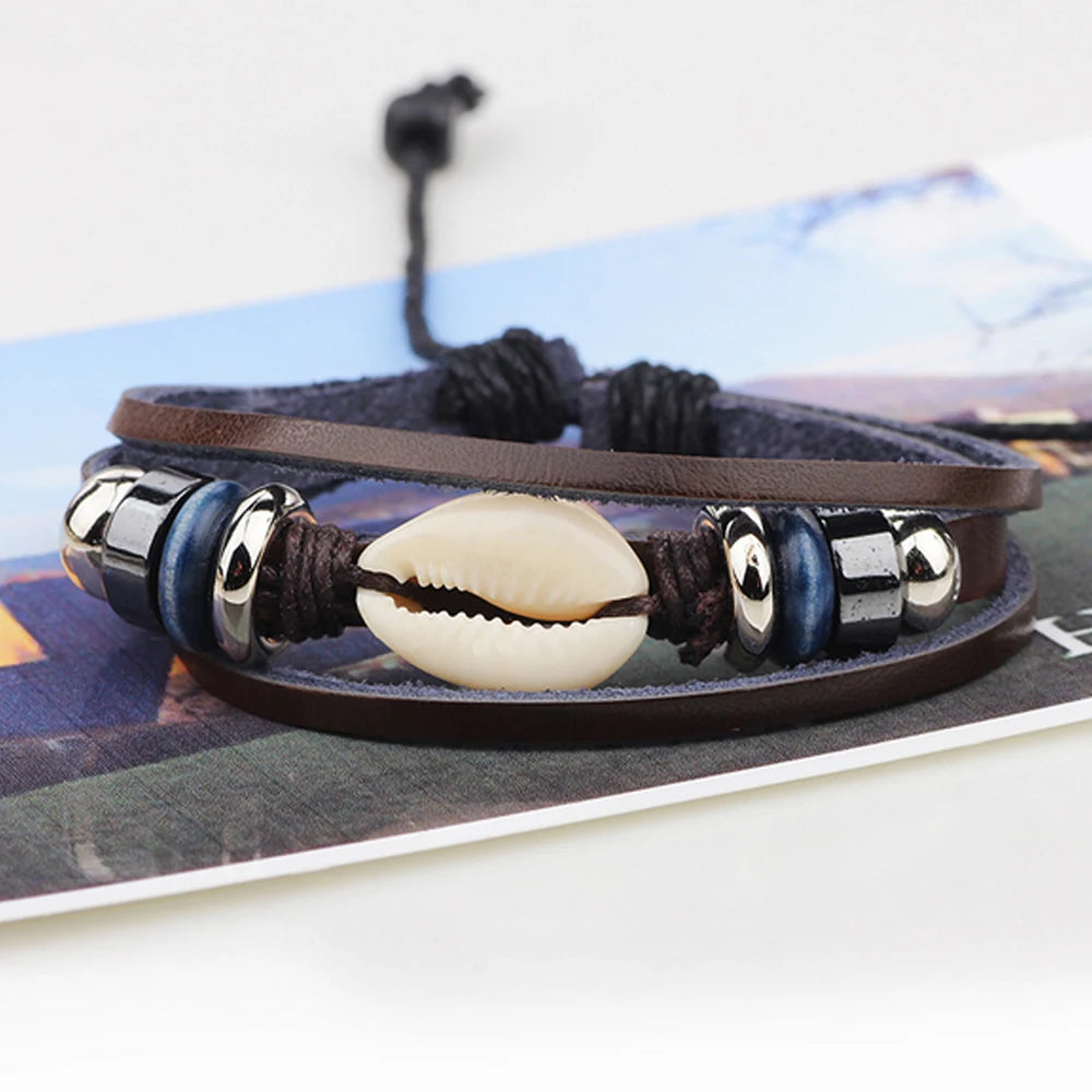 Cowrie Shell Leather Bracelet