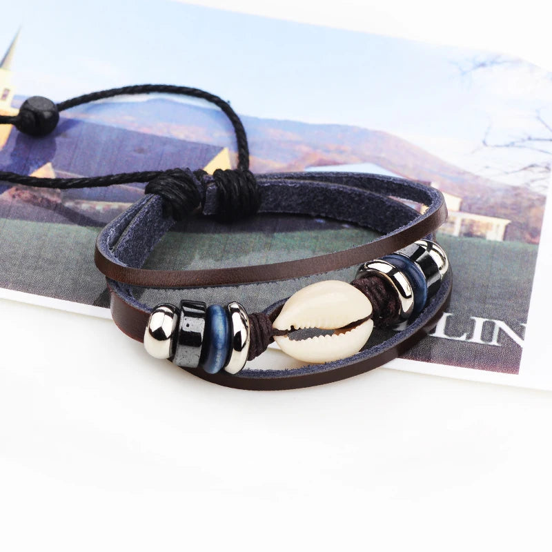 Cowrie Shell Leather Bracelet