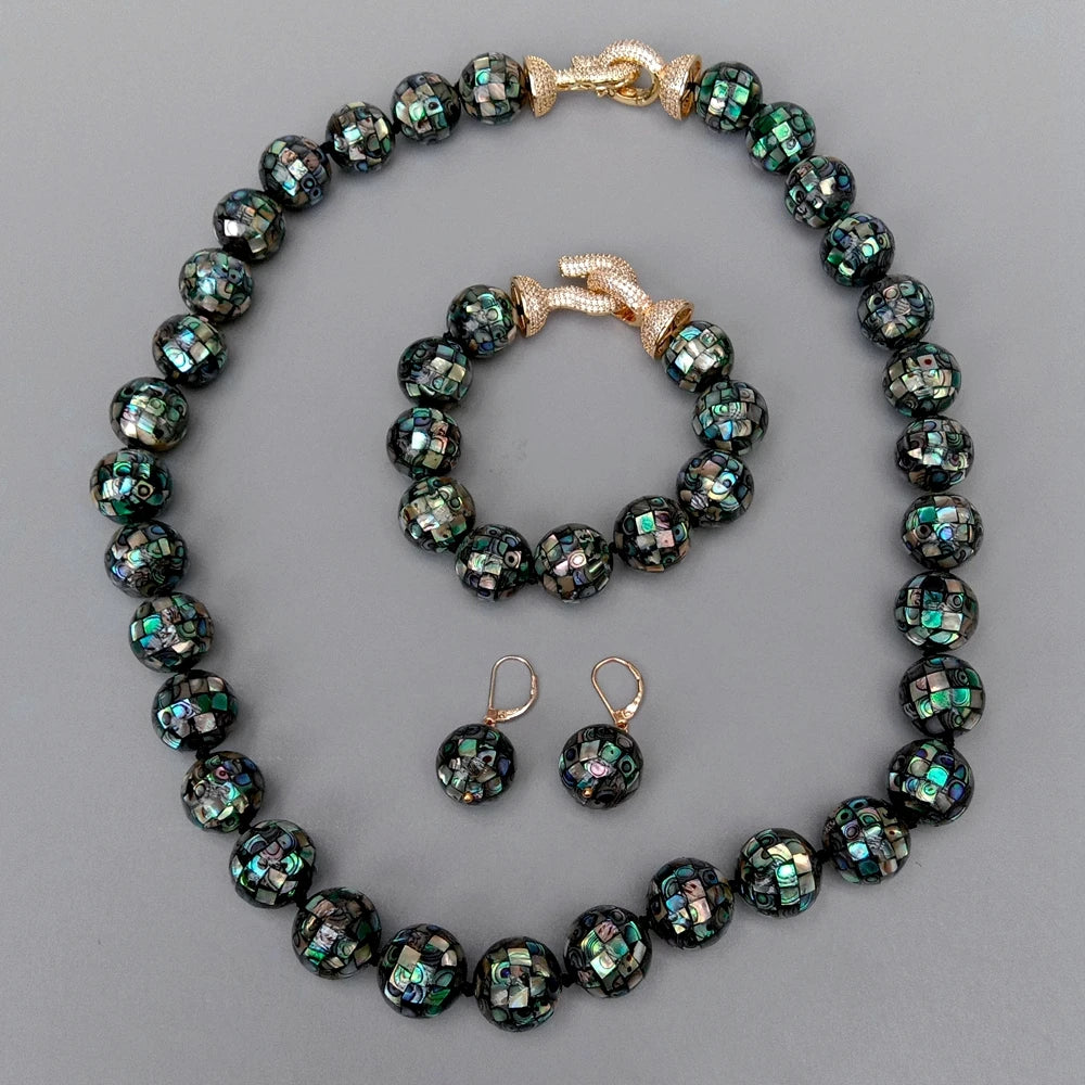 Natural Peacock Abalone Shell Jewelry Set