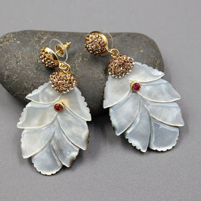 Shell carved leaf earrings