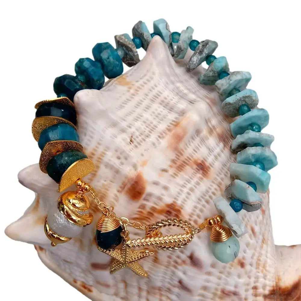 Larimar and Ocean Charms Bracelet