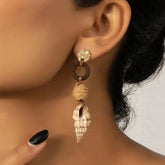 Rattan and Conch Earrings