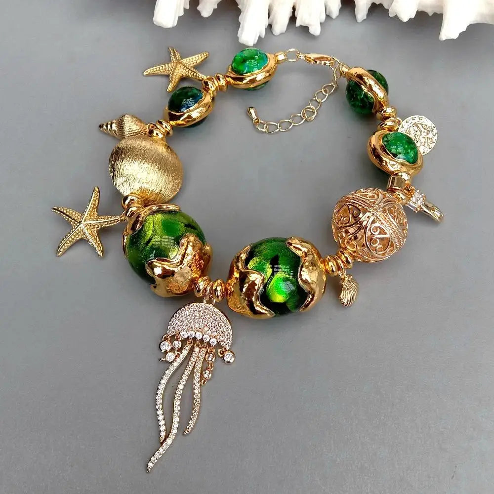 Murano Glass and Jellyfish Charm Bracelet