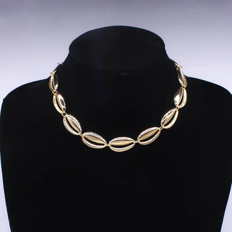 Gold Cowrie Shell Choker Necklace