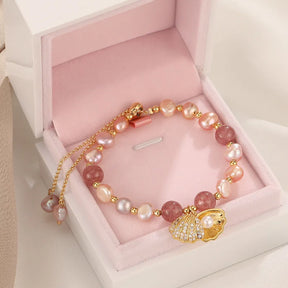 Pink Pearls and Scallop Charm Bracelet