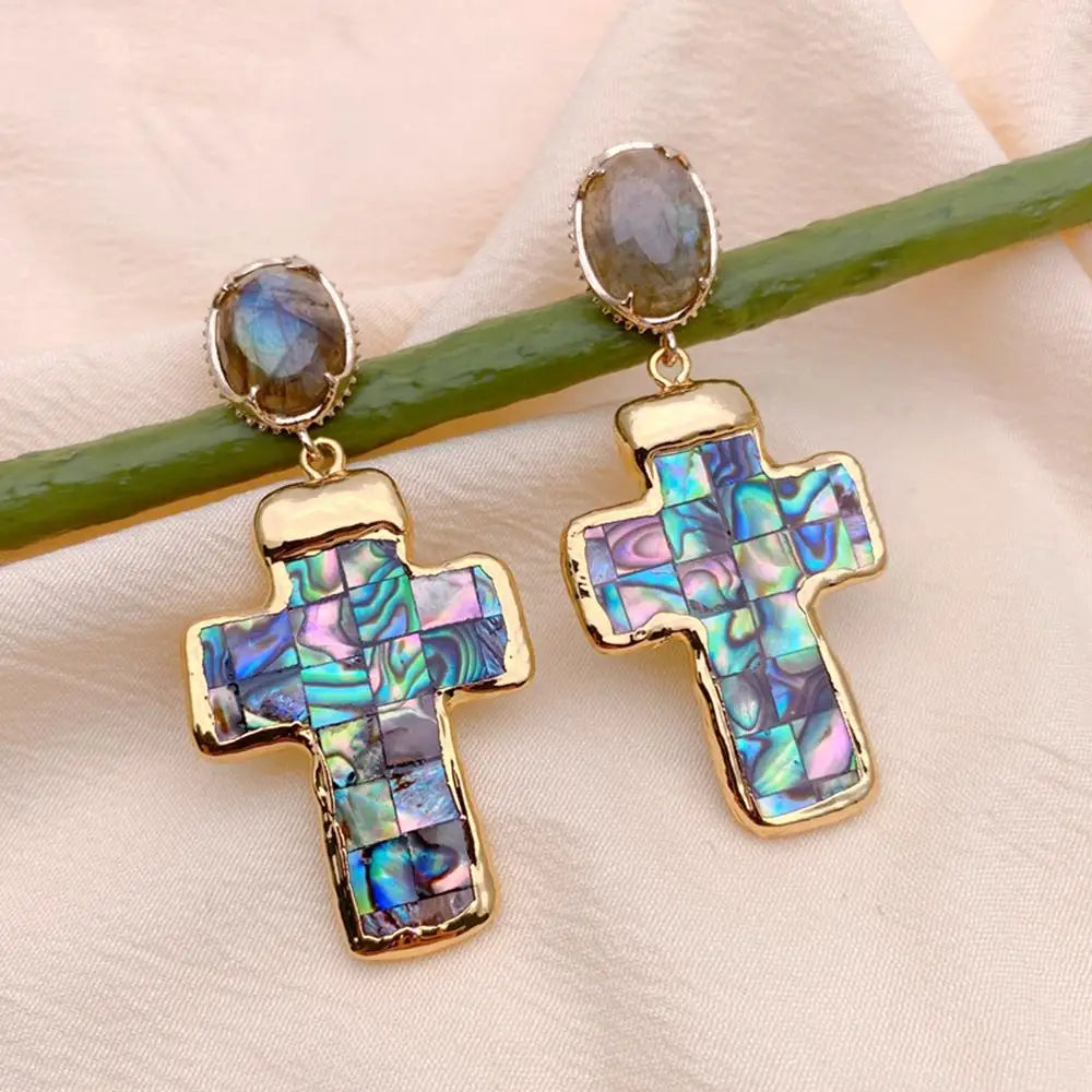 Abalone Cross Earrings