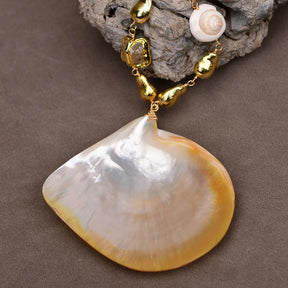 Necklace With Big Yellow Seashell Pendant