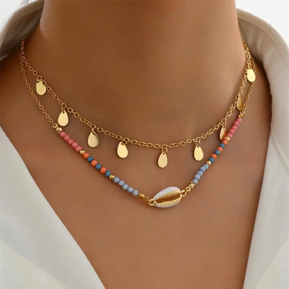 Colorful Bead Chain Necklace with Shell