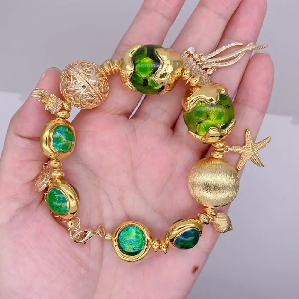 Murano Glass and Jellyfish Charm Bracelet