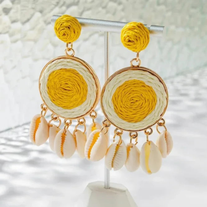 Rattan Cowrie Shell Earrings