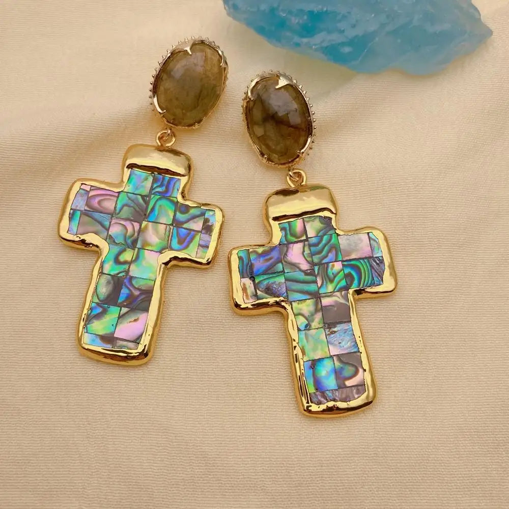 Abalone Cross Earrings