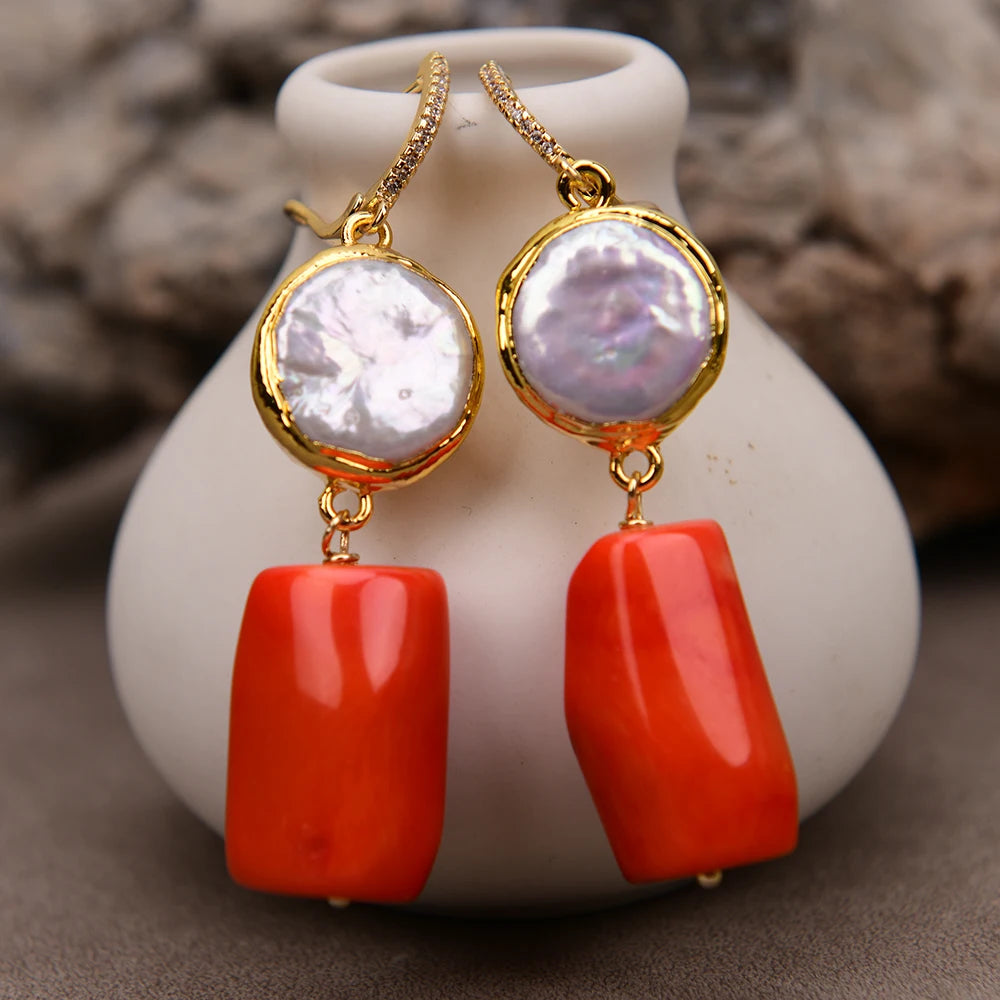 Coral and Pearl Earrings