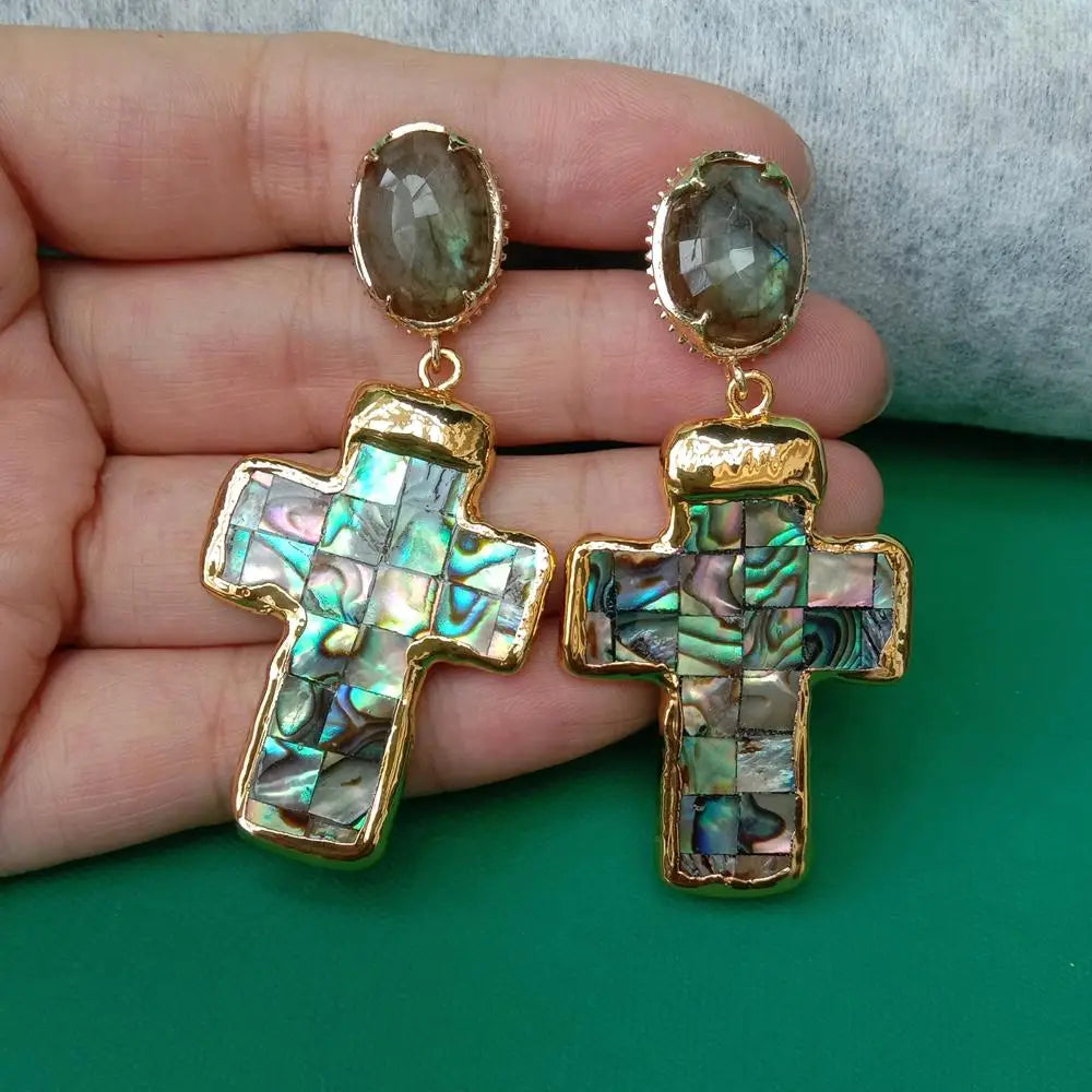 Abalone Cross Earrings