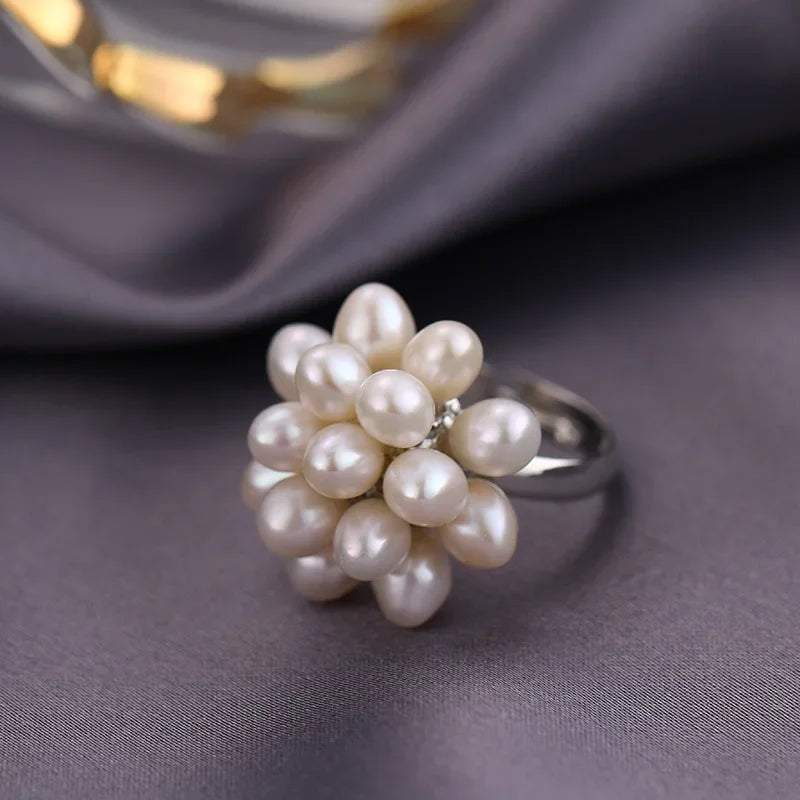 White Flower Pearl Ring