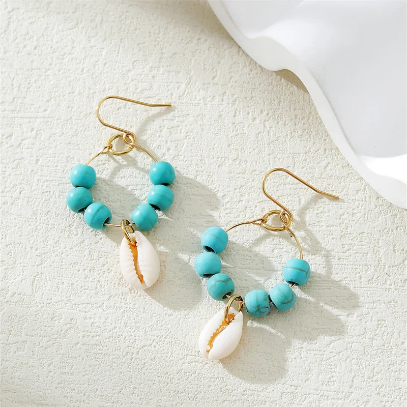 Cowrie Shell and Stones Earrings