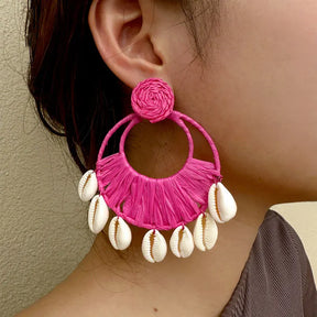 Pink Boho Shell Earrings