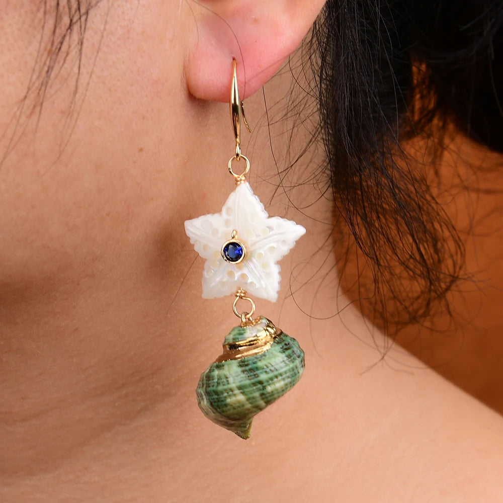 Natural Green Seashell Earrings