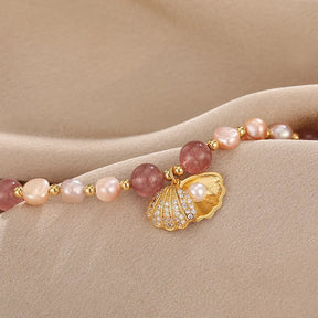 Pink Pearls and Scallop Charm Bracelet