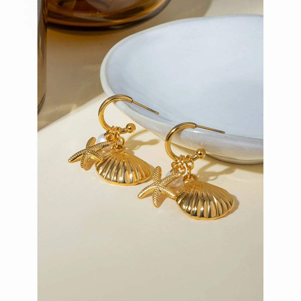 Waterproof Gold Shell Earrings