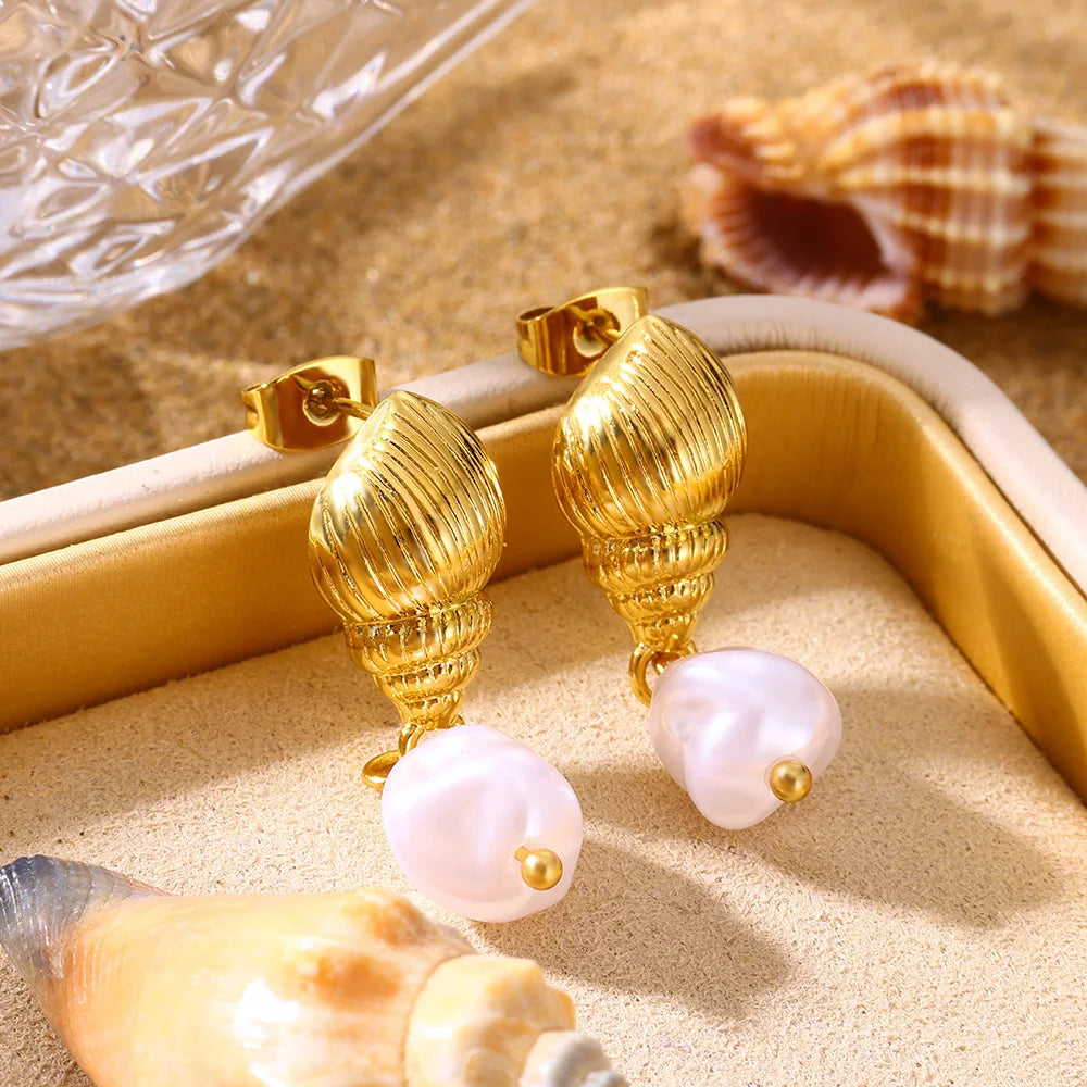 Gold Conch Stud Earrings