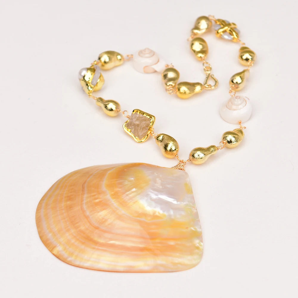 Necklace With Big Yellow Seashell Pendant