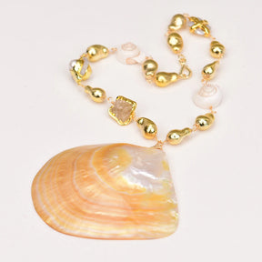 Necklace With Big Yellow Seashell Pendant