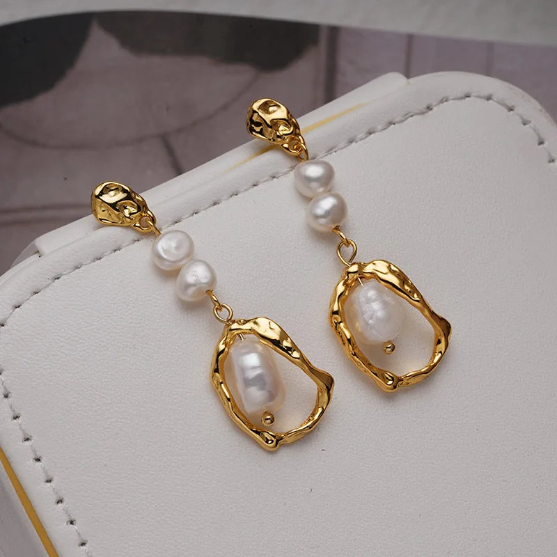 Long Stud Pearl Earrings