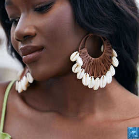 Large Boho Cowrie Shell Earrings