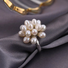 White Flower Pearl Ring