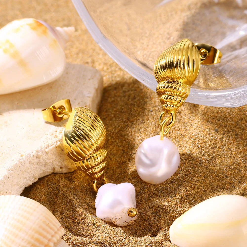 Gold Conch Stud Earrings