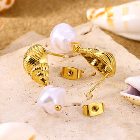 Gold Conch Stud Earrings