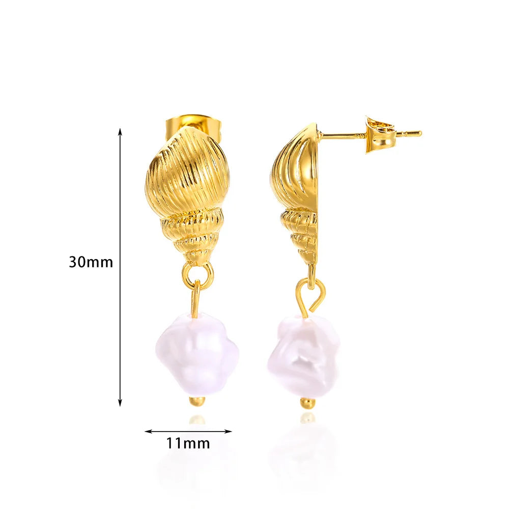 Gold Conch Stud Earrings