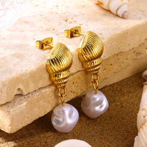 Gold Conch Stud Earrings