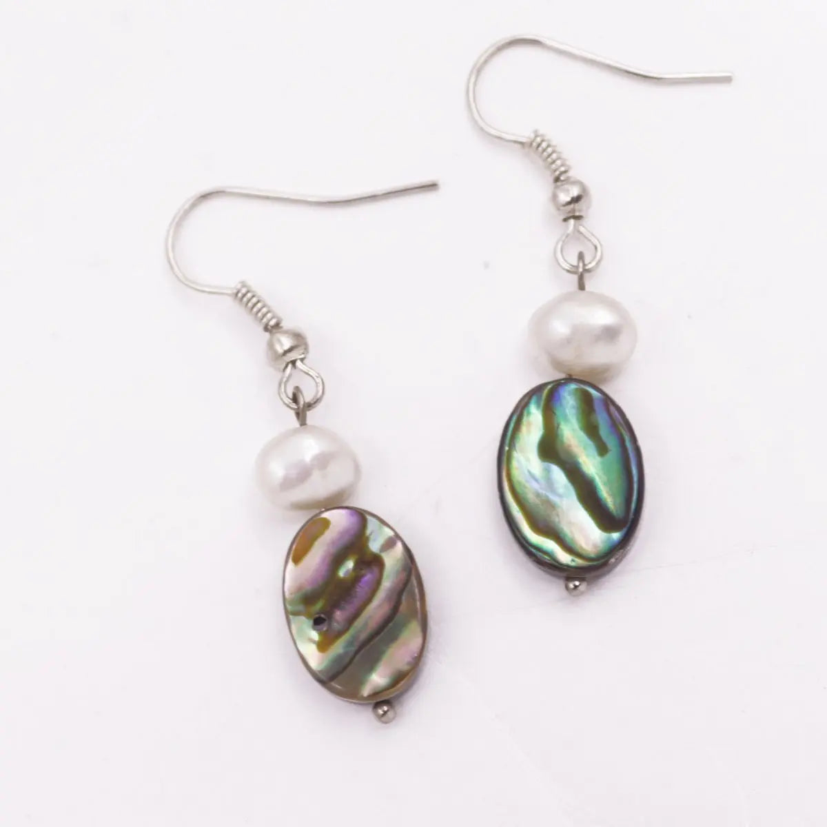 Abalone Shell Earrings with White Pearl