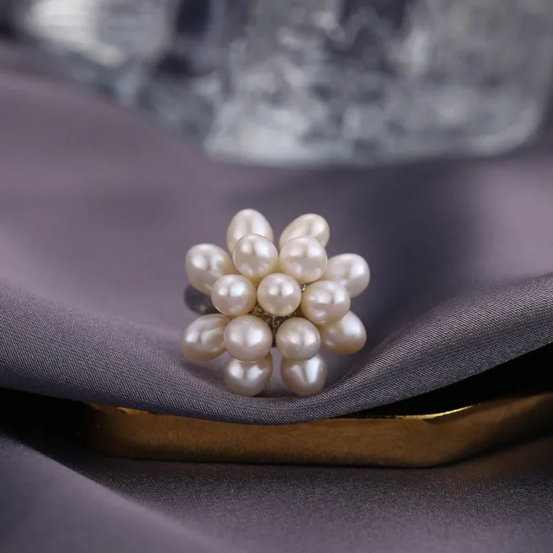 White Flower Pearl Ring