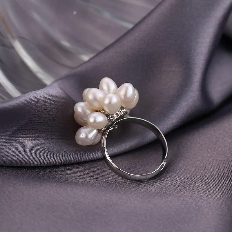 White Flower Pearl Ring