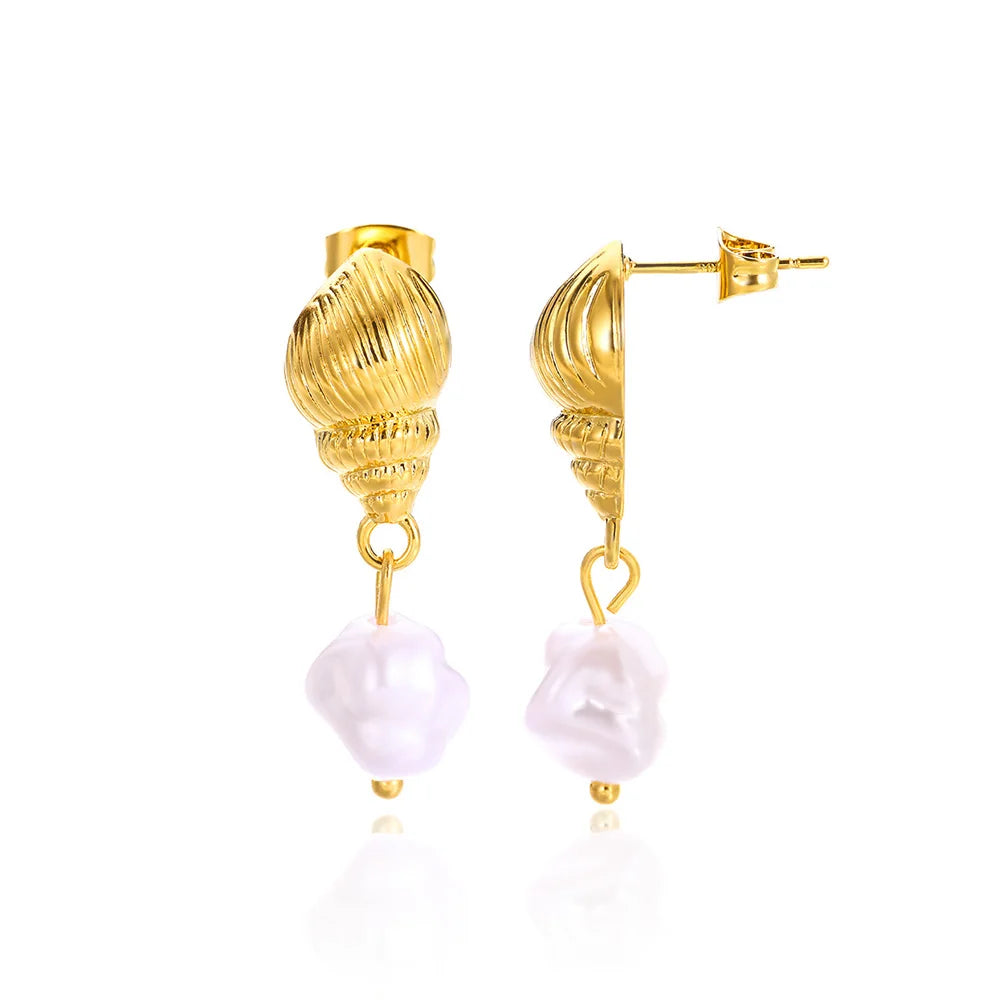 Gold Conch Stud Earrings