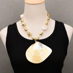 Necklace With Big Yellow Seashell Pendant