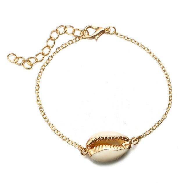 White and Gold Seashell Ankle Bracelet